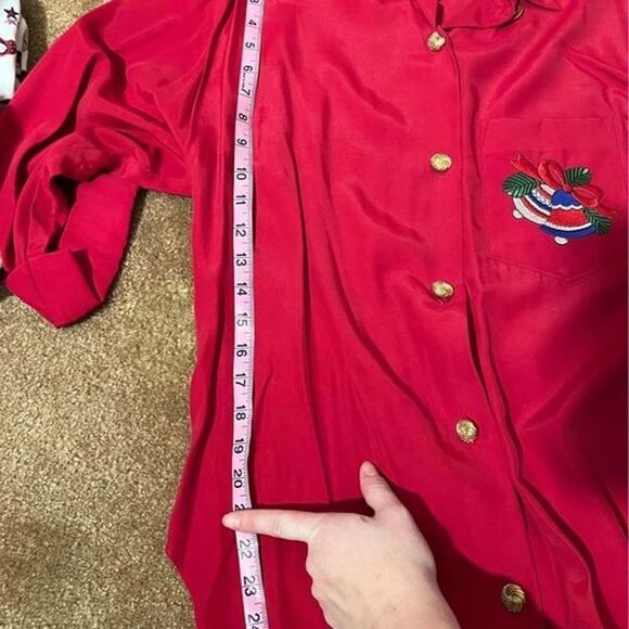 Vintage R & M Richards by Karen Kwong Red Christmas Long sleeve button up Sz 10 - Picture 8 of 9